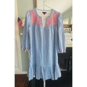 J. Crew Women's XS Leda Stripe Floral Embroidered Popover Dress Multicolor